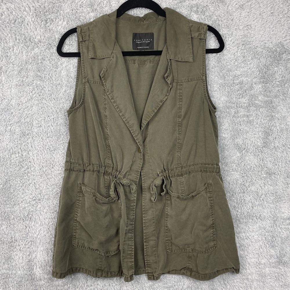 Sanctuary Vest Women Medium Khaki Green Tencel Gorpcore Military Utility Pockets